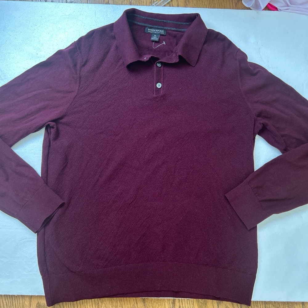 Banana republic Pima cotton cashmere Burgundy long sleeve polo shirt #polo